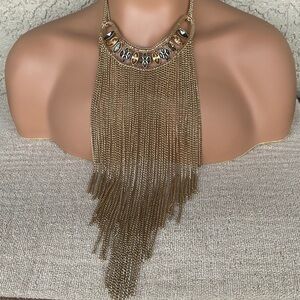Bold Crystal Fringe Chain Frontal Statement Necklace